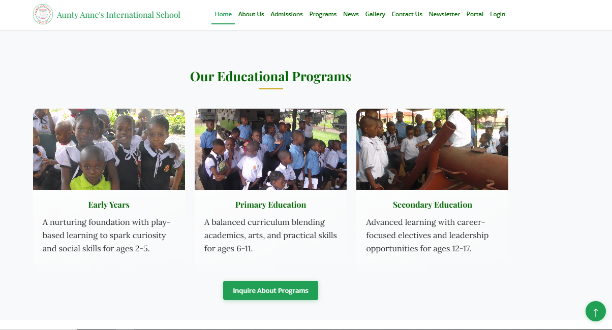 Aunty Anne's International School website interface