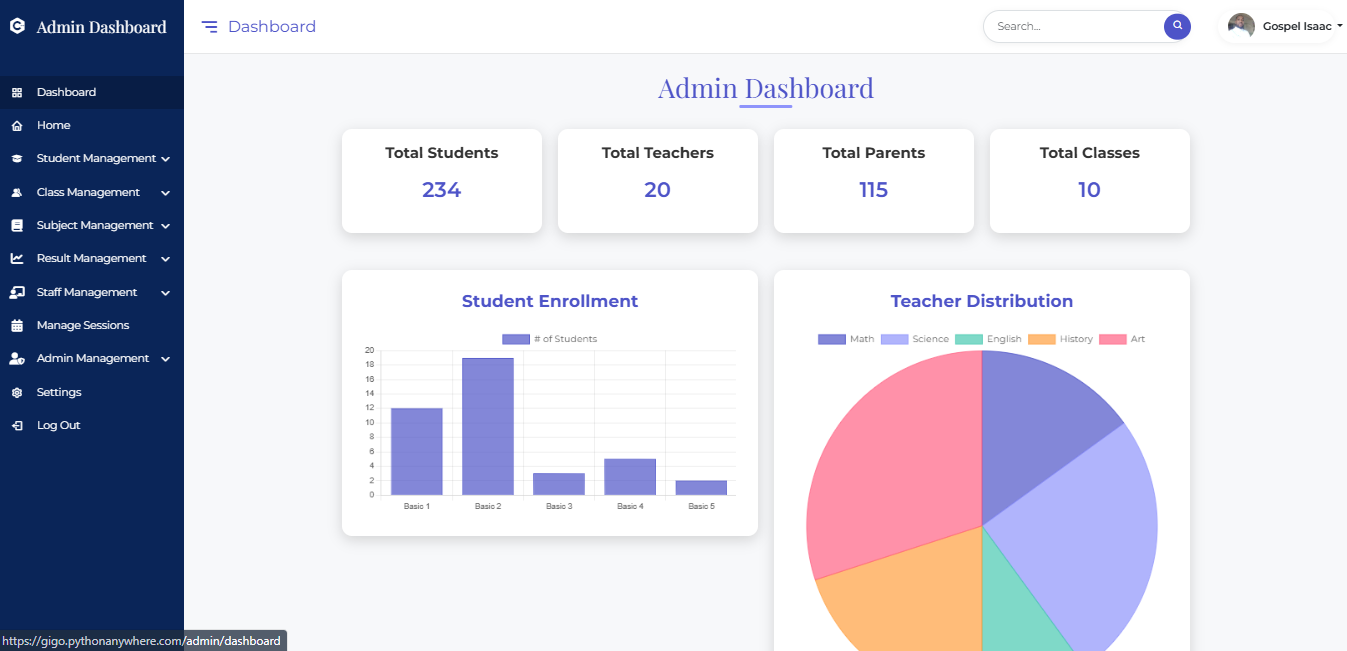 GIGACAD School Management System interface